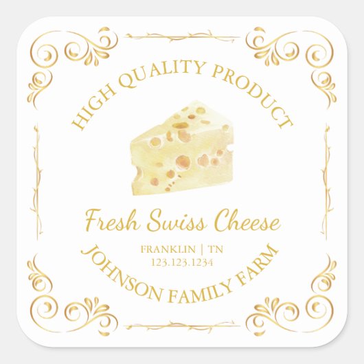  Boerderij Fresh Swiss Cheese Square Label (Voorkant)