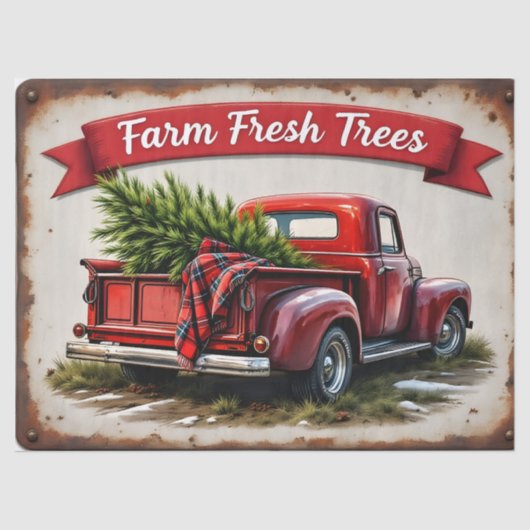 Boerderij Fresh Trees  Red Truck Holiday Tissue Tissuepapier (Voorkant)