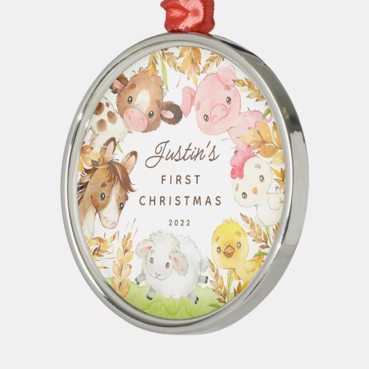 Boerderij Friends Baby's Eerste Kerstmis Metalen Ornament (Links)
