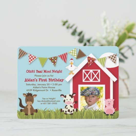 Boerderij Friends Birthday Uitnodiging (Staand voorkant)