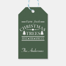 Boerderij frisse vrolijke kerstbomen cadeaulabel