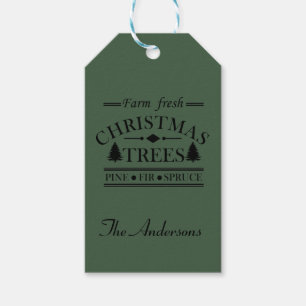 Boerderij frisse vrolijke kerstbomen cadeaulabel