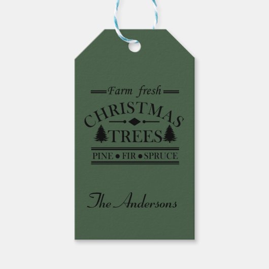 Boerderij frisse vrolijke kerstbomen cadeaulabel (Voorkant)