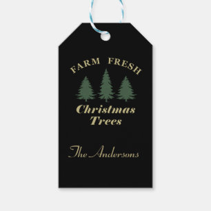 Boerderij frisse vrolijke kerstpijnbomen cadeaulabel