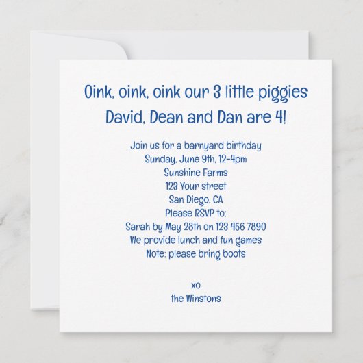 Boerderij fun Varkensverjaardagsuitnodigingen, kin Kaart (Achterkant)