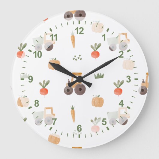 Boerderij Garden Waterverf Fun Pattern Grote Klok (Voorkant)