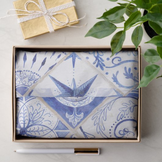 Boerderij gedempt Blue Diamond Tegel Wood Decoupag Tissuepapier (Geschenk)