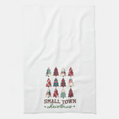 Boerderij geruite boom kleine stad kerst theedoek (Verticaal)