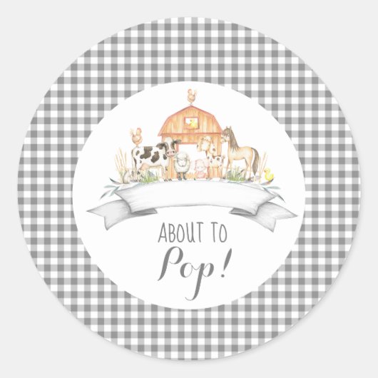 Boerderij Gingham baby shower nodigt pop C uit Ronde Sticker (Voorkant)