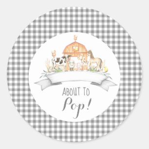 Boerderij Gingham baby shower nodigt pop C uit Ronde Sticker