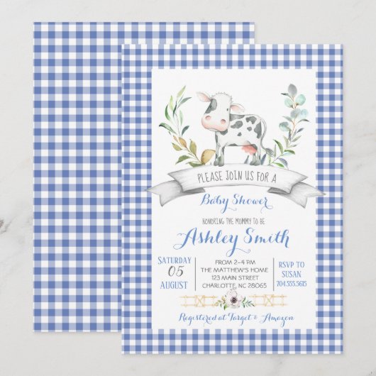 Boerderij Gingham baby shower-uitnodiging Kaart (Voorkant / Achterkant)