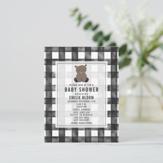 Boerderij Gingham Beer Babyshower Kaart (Staand voorkant)