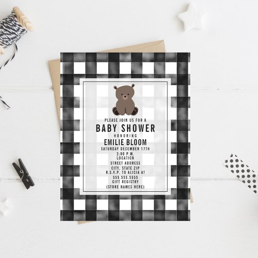Boerderij Gingham Beer Babyshower Kaart