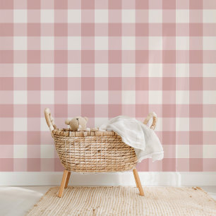 Boerderij Gingham Dusty Roos Behang