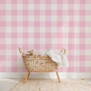 Boerderij Gingham  roze Behang