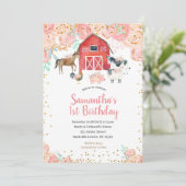 Boerderij Girl Birthday Uitnodiging Roze Peach (Staand voorkant)