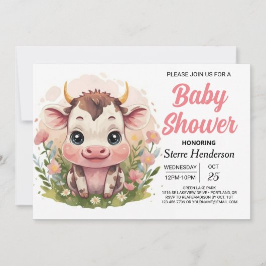 Boerderij Girly Online Koe Baby shower Kaart (Voorkant)