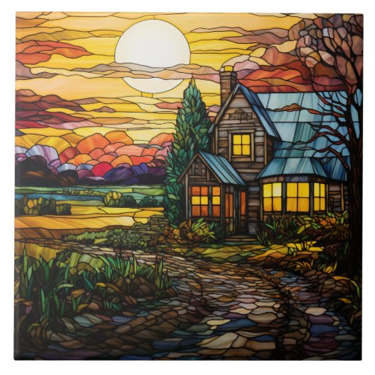Boerderij Glas in Lood Tegeltje (Voorkant)