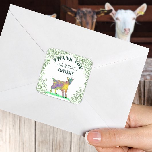 Boerderij Goat Birthday Party Hartelijk dank Vierkante Sticker