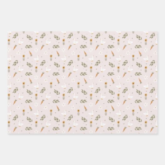 Boerderij Goose Flowers Rustic Yellow Gingham Inpakpapier Vel (Voorkant 3)