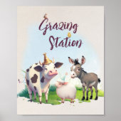 Boerderij grazing station verjaardagsfeestje poster (Voorkant)