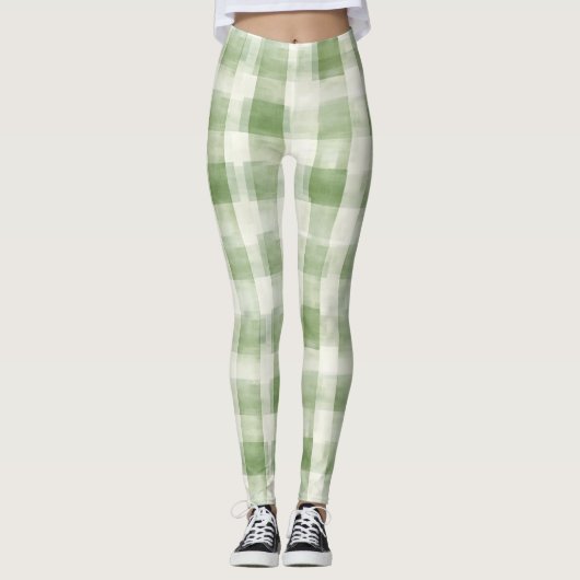 Boerderij Green Cream Plaid Leggings (Voorkant)