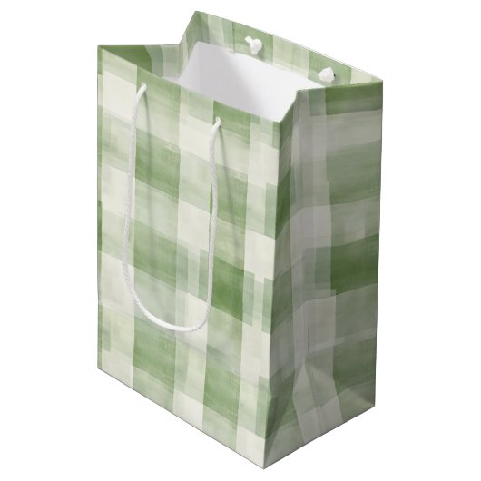 Boerderij Green Cream Plaid Vrijgezellenfeest Medium Cadeauzakje (Voorkant Gekanteld)