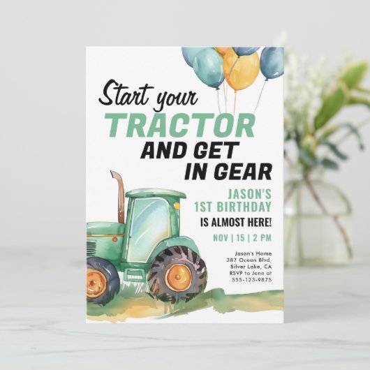 Boerderij Green Tractor Verjaardagsuitnodiging Kaart (Staand voorkant)