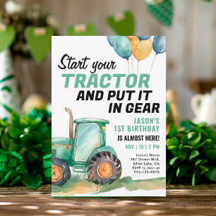 Boerderij Green Tractor Verjaardagsuitnodiging Kaart