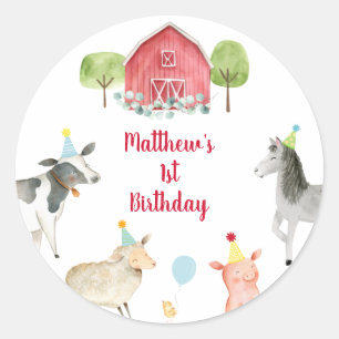 Boerderij Greenery Barnyard Birthday Ronde Sticker
