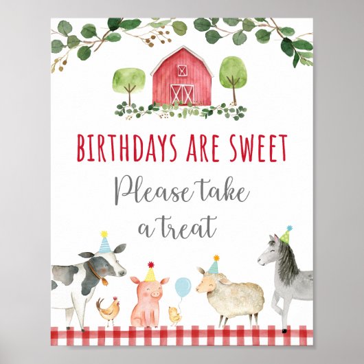 Boerderij Greenery Birthday Treat Sign Poster (Voorkant)