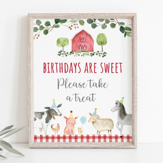 Boerderij Greenery Birthday Treat Sign Poster
