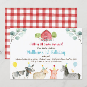 Boerderij Greenery Party Animal Birthday Kaart