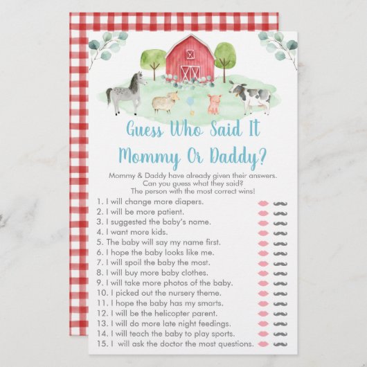 Boerderij Greenery Raad wie het Baby shower Game z (Voorkant / Achterkant)