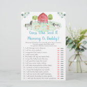 Boerderij Greenery Raad wie het Baby shower Game z (Staand voorkant)