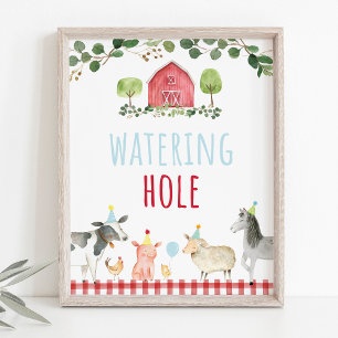 Boerderij Greenery Watering Hole Birthday Sign Poster