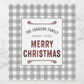 Boerderij Grijs Geruit Prettig Kerstfeest Wijn Etiket (Enkel label)