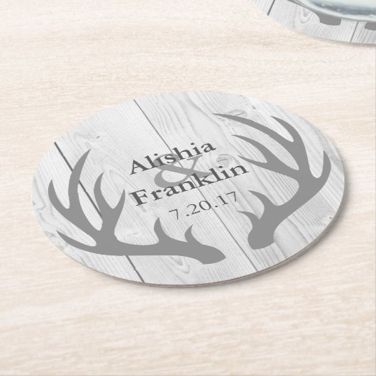 Boerderij Grijze Antlers Bruid & bruidegom Trouwda Ronde Kartonnen Onderzetter (Gebogen)