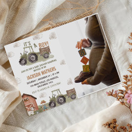 Boerderij Groene Tractor Baby shower Foto Kaart