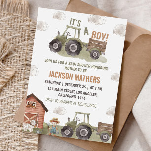 Boerderij Groene Tractor Baby shower Kaart