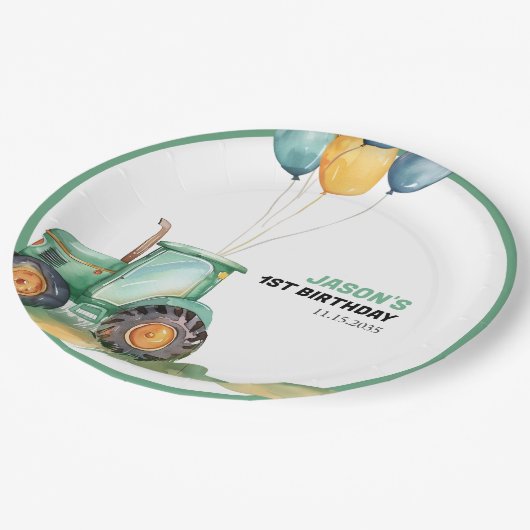 Boerderij Groene Tractor Verjaardag Papieren Bordje (Gekanteld)