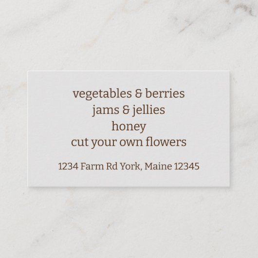 Boerderij groenten produceren voedseltuin visitekaartje (Achterkant)