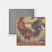 Boerderij Haan Retro Country Illustration Magneet (Voorkant / Achterkant)