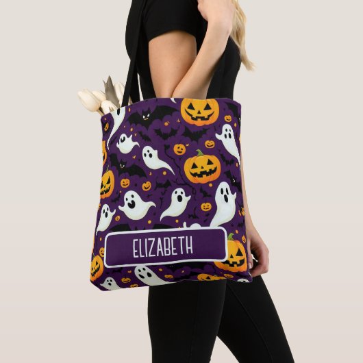 Boerderij Halloween Bats Pumpkin Ghost Party Tote Bag (Dichtbij)