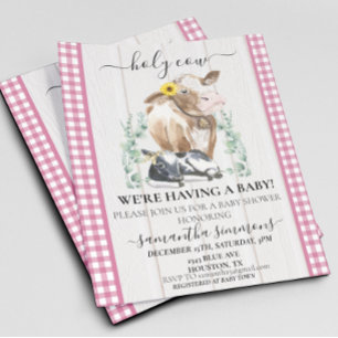 Boerderij Heilige Koe Kalf Baby Shower Gingham Roz