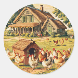 Boerderij Hen Boerderij of kippenhok Ronde Sticker