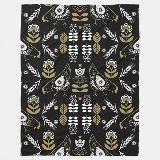 Boerderij Hen Folk Art Print Fleece Deken (Voorkant)