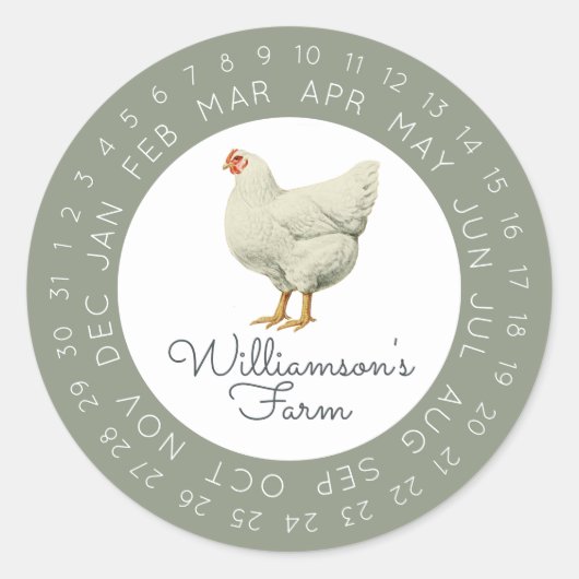  Boerderij Hen Omcirkeld Datum Ei Karton Salie Ronde Sticker (Voorkant)