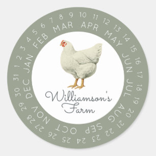  Boerderij Hen Omcirkeld Datum Ei Karton Salie Ronde Sticker