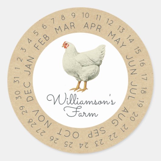  Boerderij Hen Omcirkelde datum Eierkarton Kraft Ronde Sticker (Voorkant)